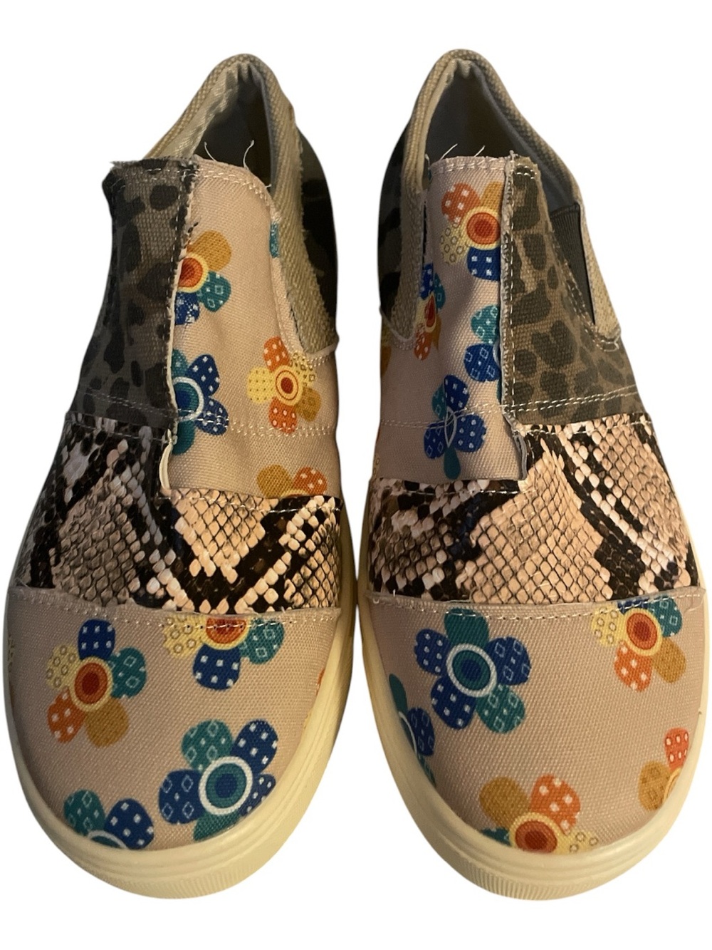 Patchwork Slip On Sneakers Women 37 US 6.5 Floral Animal Print Exotic NWOT New - Picture 2 of 7